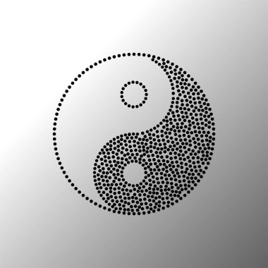 Noktalar, uyum ve dengenin soyut sembolü Yin Yang. Siyah ve beyaz. Vektör illüstrasyonu