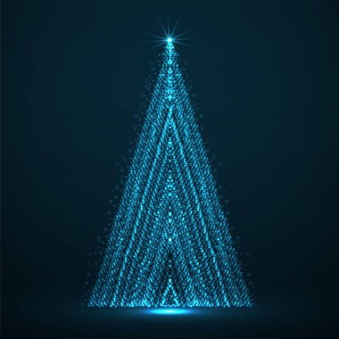 Parlayan parçacıkların soyut neon Noel ağacı. Vektör İllüstrasyonu