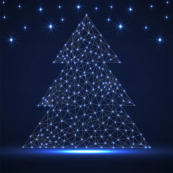 Arbre de Noël néon abstrait avec lignes et points lumineux, illustration vectorielle — Image vectorielle