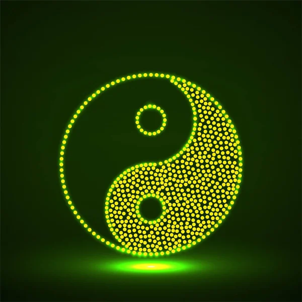 Noktaların, uyumun ve dengenin soyut neon sembolü Yin yang. Parlak işaret Yin yang uyum ve denge. Vektör illüstrasyonu — Stok Vektör