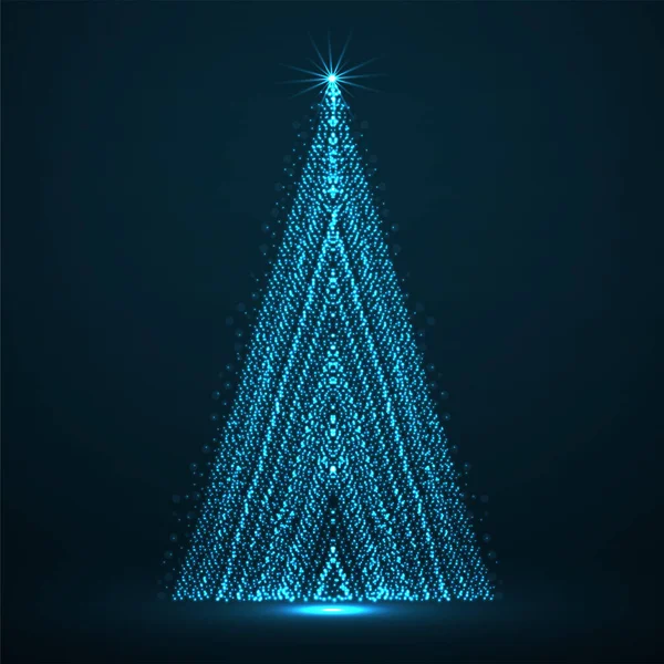 Arbre de Noël au néon abstrait de particules lumineuses. Illustration vectorielle — Image vectorielle