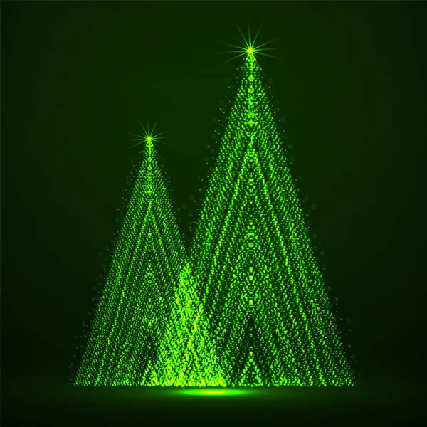 Parlayan parçacıklardan oluşan soyut neon noel ağaçları. Vektör İllüstrasyonu — Stok Vektör
