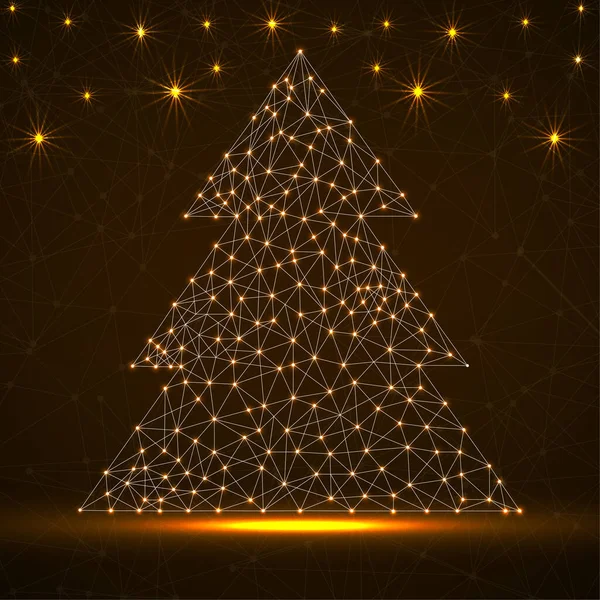 Arbre de Noël néon abstrait avec lignes et points lumineux, illustration vectorielle — Image vectorielle