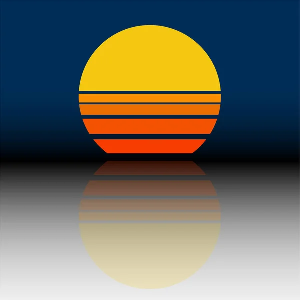 Logo de atardecer abstracto. Ilustración vectorial del sol con reflejo espejo — Vector de stock