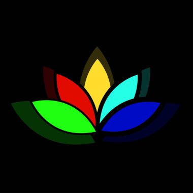 Siyah arka planda izole edilmiş renkli nilüfer çiçeği logosu. Vektör illüstrasyonu