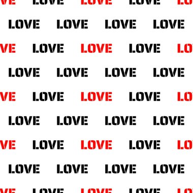 Sevgi sözcüğüyle kusursuz bir düzen. Sevgililer Günü geçmişi. Vektör illüstrasyonu