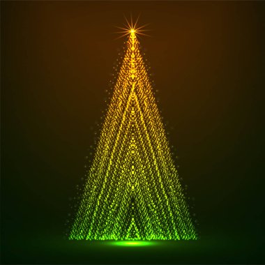 Parlayan parçacıkların soyut neon Noel ağacı. Vektör İllüstrasyonu
