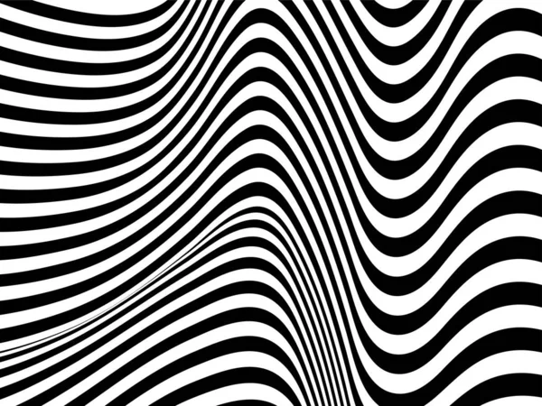 Abstract wave background with black and white striped, futuristic lines. Vector illustration — Stock Vector