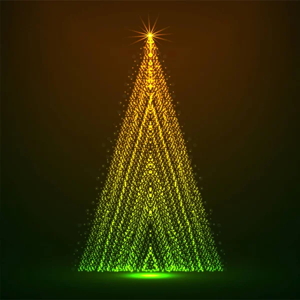 Parlayan parçacıkların soyut neon Noel ağacı. Vektör İllüstrasyonu