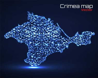 Kırım haritası parlayan parçacıklar, neon vektör illüstrasyonu