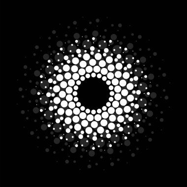 Yarım tonlu noktalı daireler. Noktalar dairesel formda. Vektör logosu