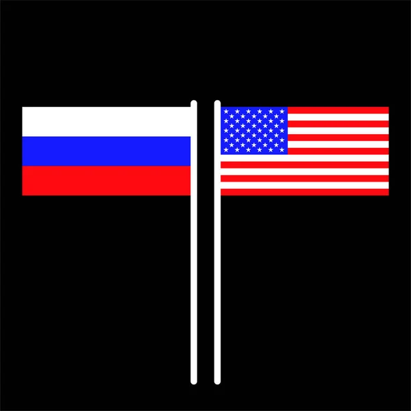 Banderas de Estados Unidos y Rusia aisladas sobre fondo negro. Ilustración vectorial — Vector de stock