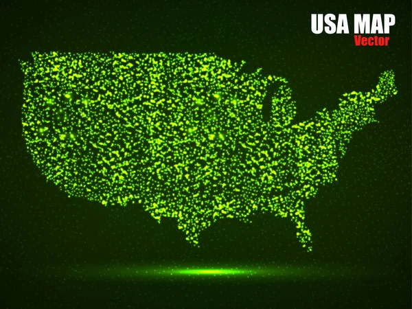 Carte abstraite des États-Unis avec des particules brillantes. Effet néon particules lumineuses et points.Illustration vectorielle — Image vectorielle