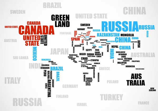 Tipografi Renkli Dünya Haritası Ülke Adları Ile Vektör — Stok Vektör