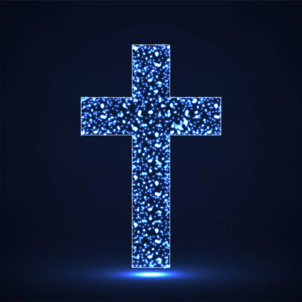 Abstraktes Kreuz Aus Glühenden Teilchen Christliches Symbol Abstraktes Zeichen Vektorillustration — Stockvektor