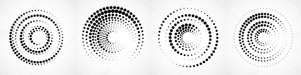 Vector set of halftone dotted background in circle form. Circle dots isolated on the white background