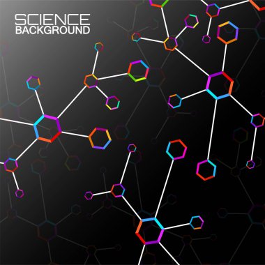 DNA 'lı renkli altıgen moleküler yapı. Vektör illüstrasyonu