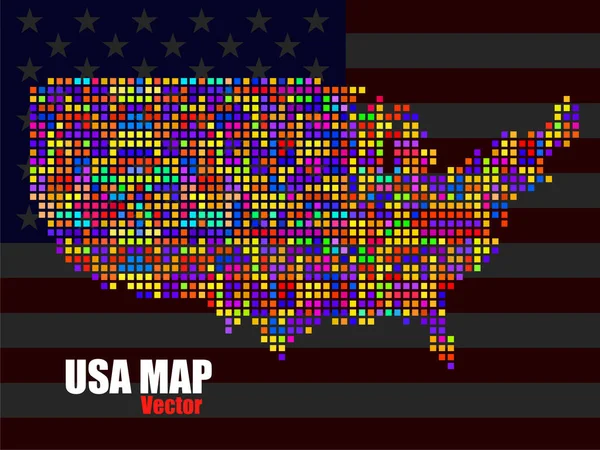 Mappa Astratta Degli Stati Uniti Bandiera Nazionale Sfondo Pixel Colorati — Vettoriale Stock
