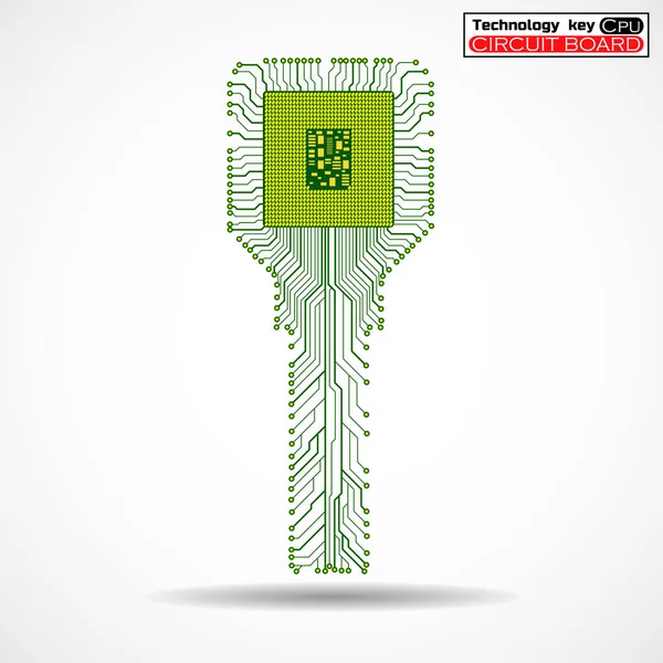 Technology Key Circuit Board Cpu White Background Vector Illustration — Stockvector