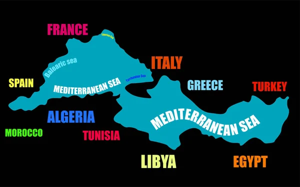 Mediterranean Sea Map Boundaries Mediterranean Sea Other Countries Vector Illustration — Vettoriale Stock
