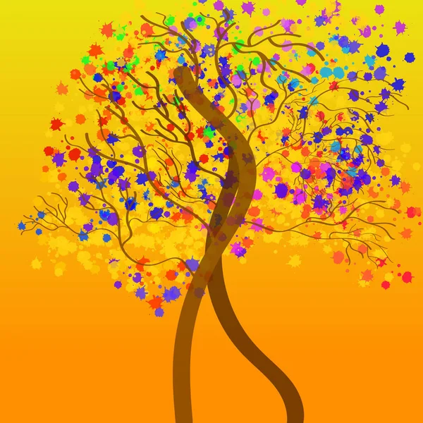 Árbol Otoño Abstracto Con Manchas Colores Salpicaduras Ilustración Vectorial — Archivo Imágenes Vectoriales