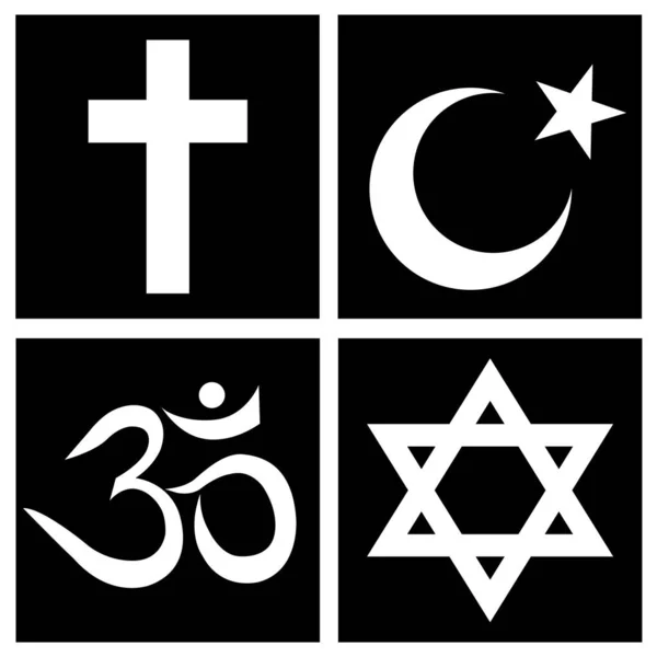 Simbol Simbol Agama Dunia Kristen Islam Hindu Dan Yahudi Ilustrator - Stok Vektor