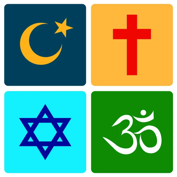 Světové Náboženské Symboly Křesťanství Islám Hinduismus Judaismus Vektorový Ilustrátor — Stockový vektor