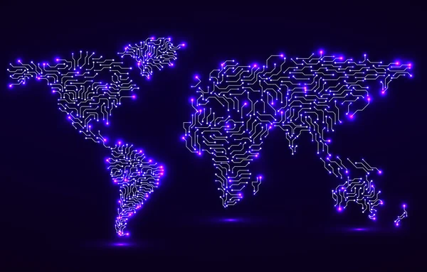 Dünya Haritası Devre Kartı Teknoloji Geçmişi Vektör Illüstrasyonu — Stok Vektör