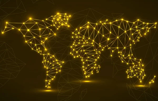 Carte Monde Polygonale Abstraite Avec Points Lumineux Lignes Connexions Réseau — Image vectorielle