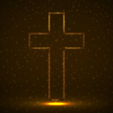 Parlayan parçacıkların soyut haçı, Hıristiyan sembolü, dini işaret, vektör illüstrasyonu