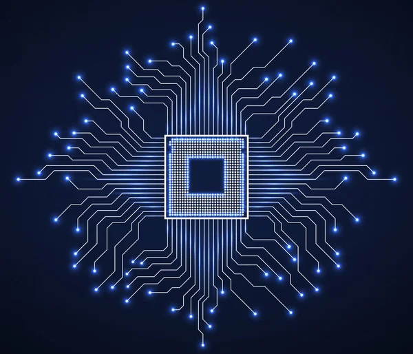 Cpu Mikroprocesszor Microchip Nyomtatott Áramkör Vektoros Illusztráció — Stock Vector