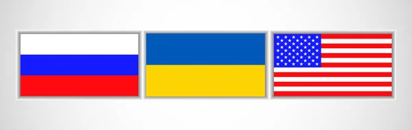 Bandera Nacional Rusia Ucrania Estados Unidos Aislados Sobre Fondo Blanco — Vector de stock