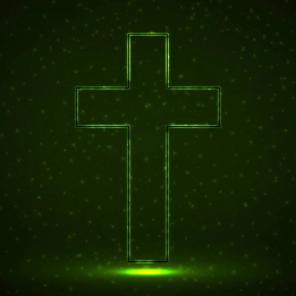 輝く粒子の抽象的なクロス キリスト教のシンボル 宗教的な記号 ベクトル図 — ストックベクタ