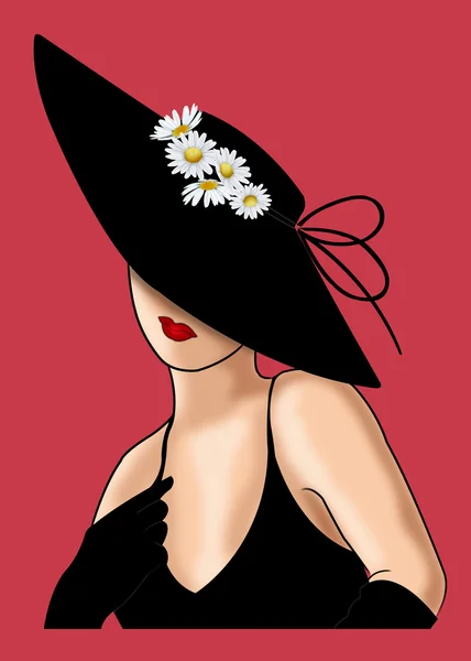 Dame im Hut mit Gänseblümchen — Stockfoto