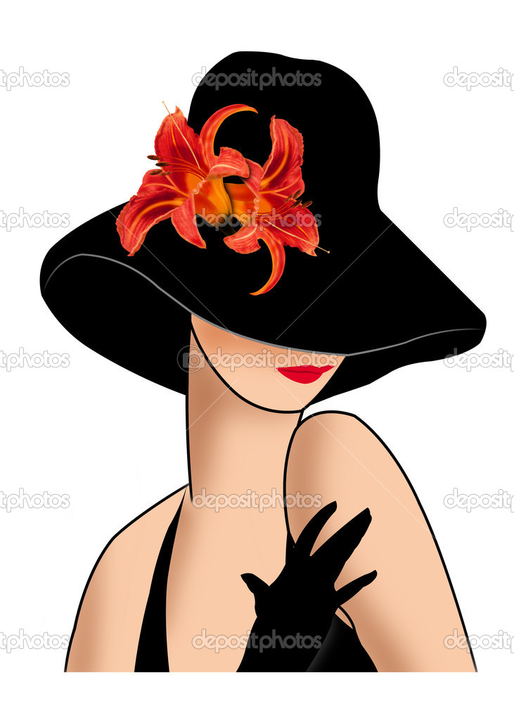 Lady in a hat with red gladioli