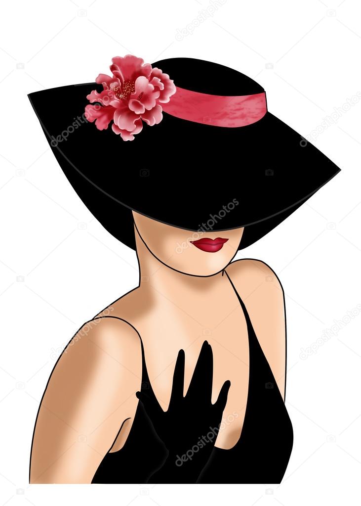 Lady in a hat with a camellia