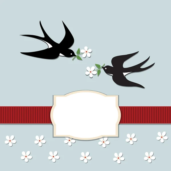 Zwaluwen en bloemen. — Stockvector