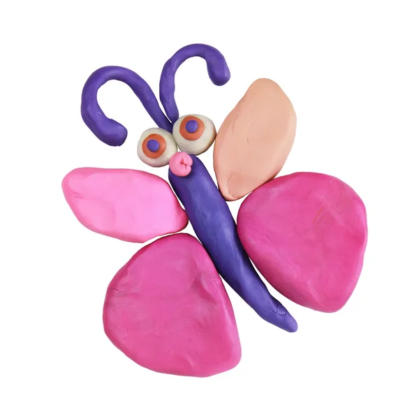 Plasticine pink butterfly — Stock Photo, Image