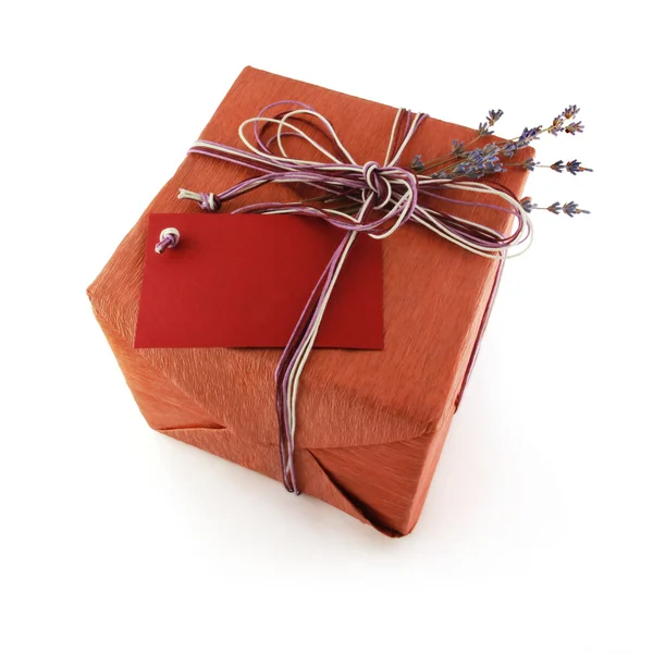 Present box whith lavander flower — Stock Photo, Image