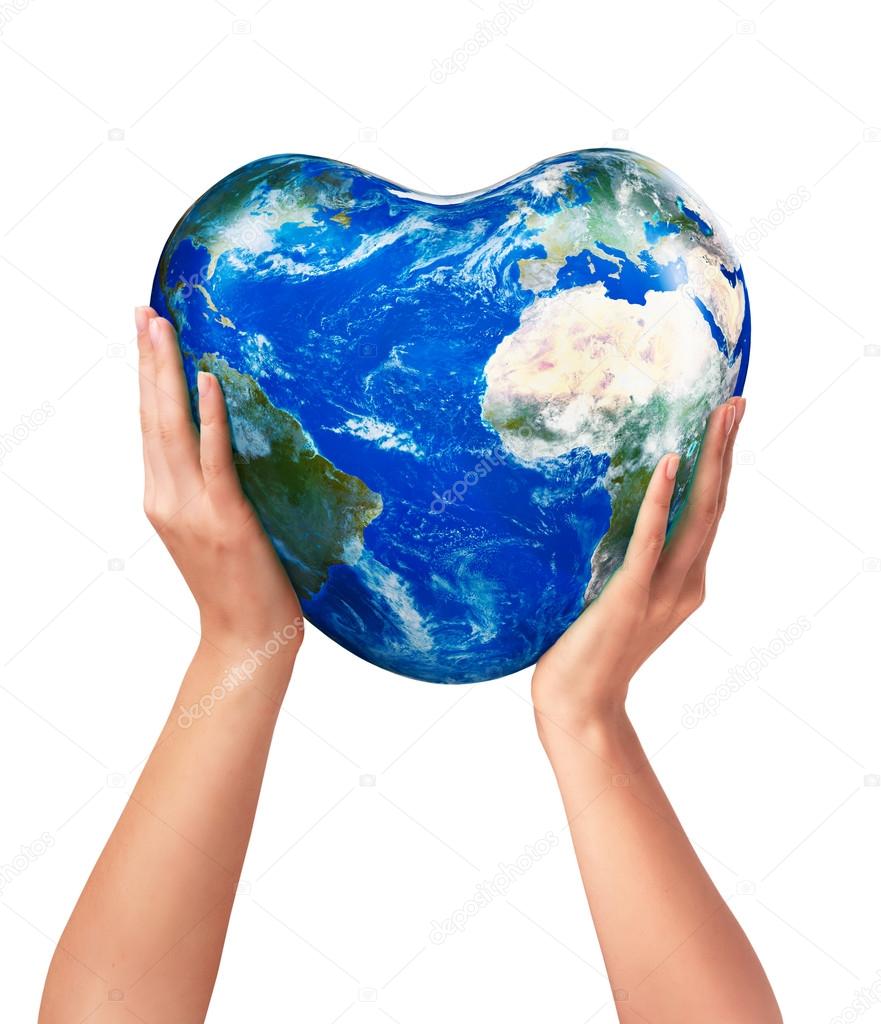 3d heart earth in the hands