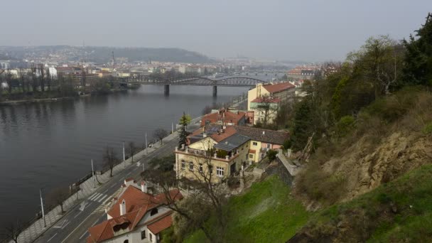 Look in Prague with Vltava river and waterfront — Stock Video