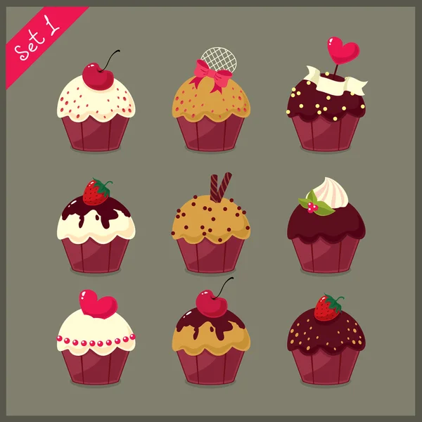 Set di cupcake carino . — Vettoriale Stock