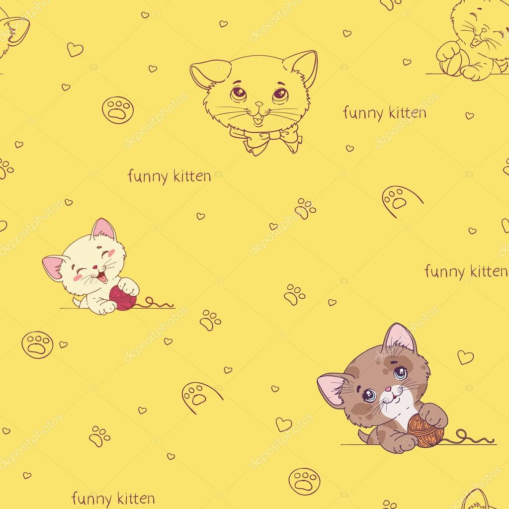 Modèle Sans Couture Dessin Animé Avec Des Chats Mignons