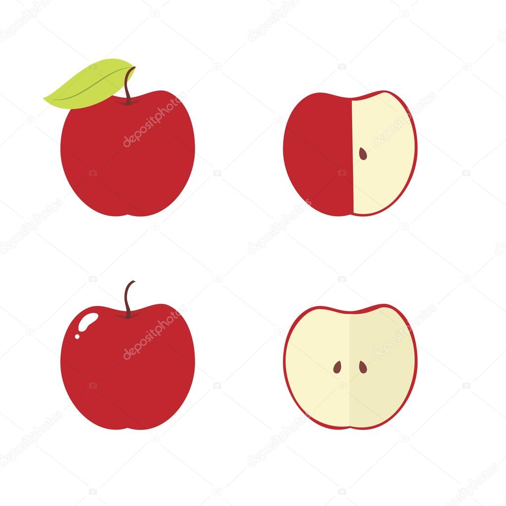 Apple, apple core, bitten, half vector icons