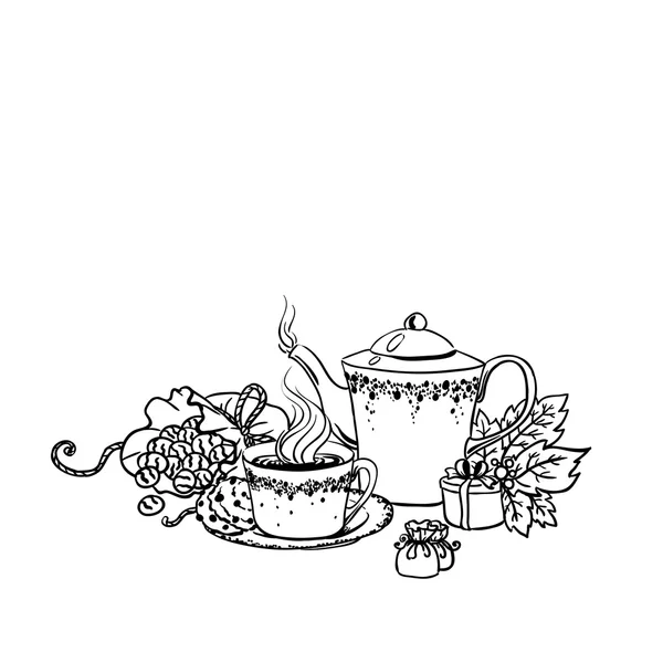 Set de taza de té en estilo vintage estilizado — Vector de stock