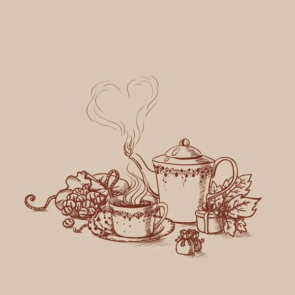 Set de tasse à thé dans un style vintage stylisé — Image vectorielle