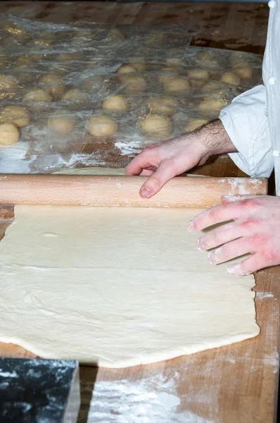 Baker preparing brioche dough — Stock Photo, Image