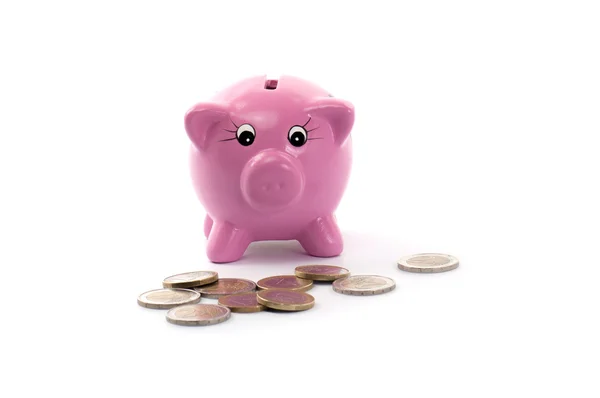 Piggy bank with euros coins — Stock Photo, Image