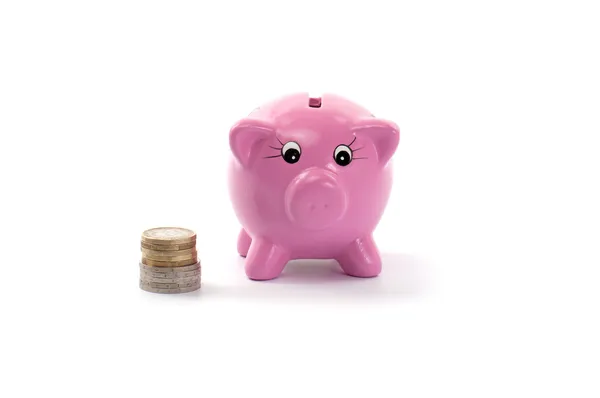 Piggy bank with euros coins — Stock Photo, Image