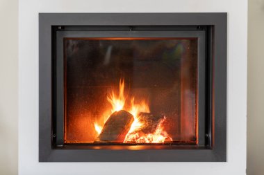 Evde odun yakan şömine var.